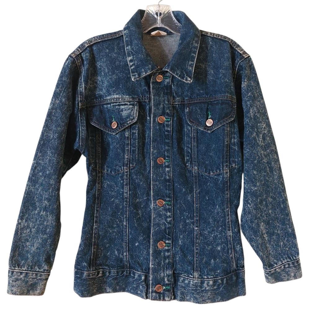Bongo 90s Dark Acid Wash Blue Jean Jacket Womens Medium Made In U.S.A.